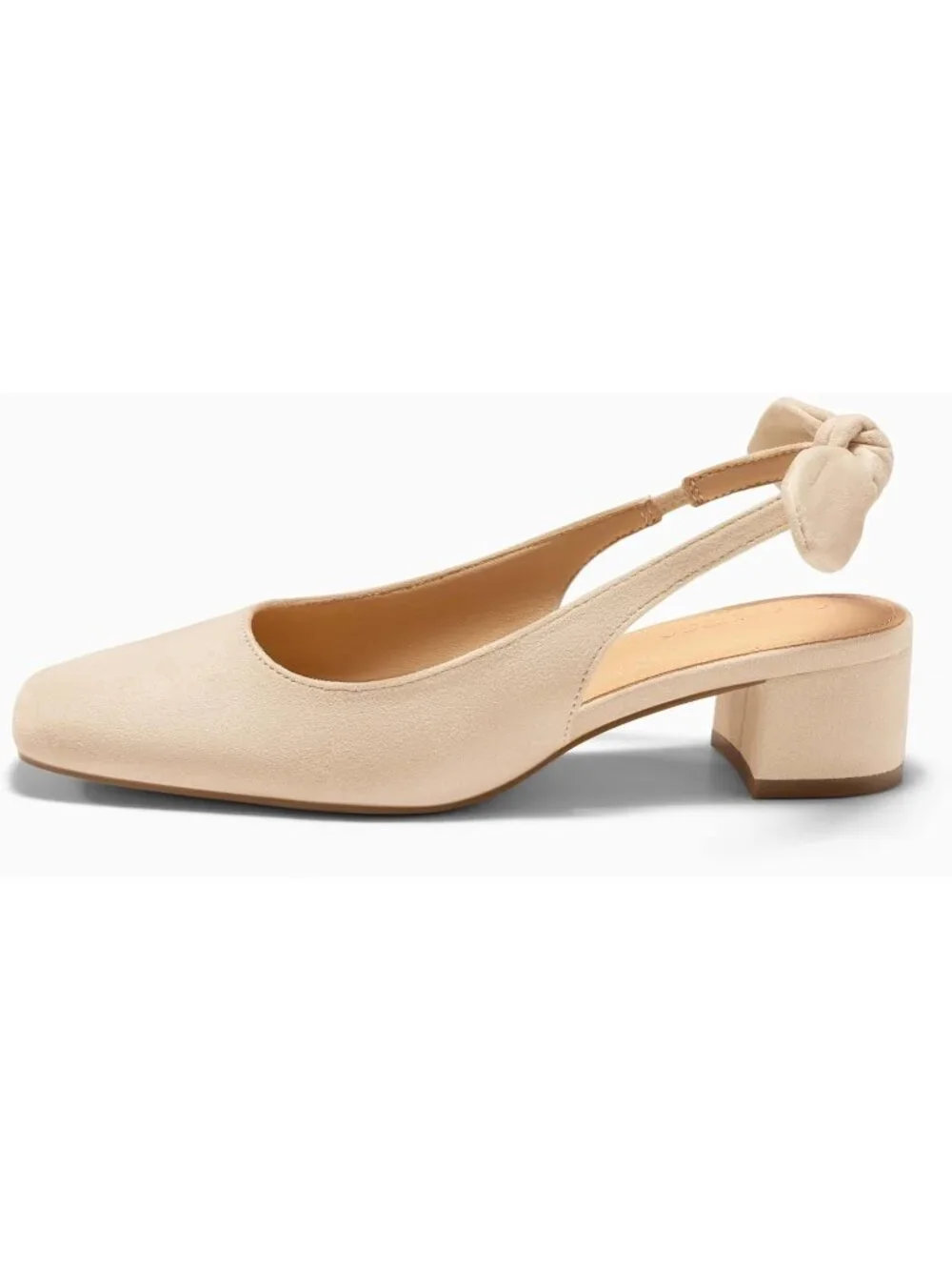 Women's Apricot Faux Suede Chunky Low Heels Bow Slingback Closed Square Toe Pump